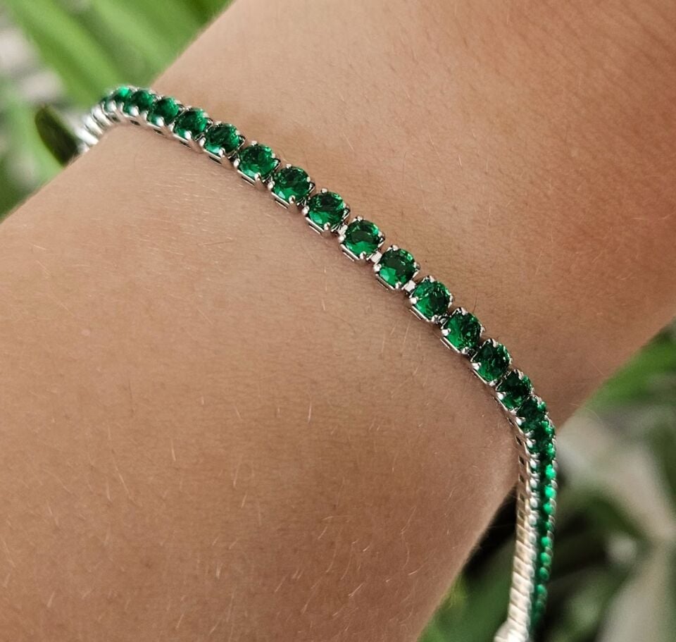 Neesa Çelik Silver Yeşil Su Yolu Bileklik 17cm+2 cm