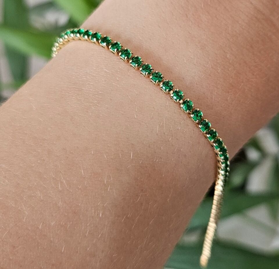 Neesa Çelik Gold Yeşil Su Yolu Bileklik 17cm+2 cm