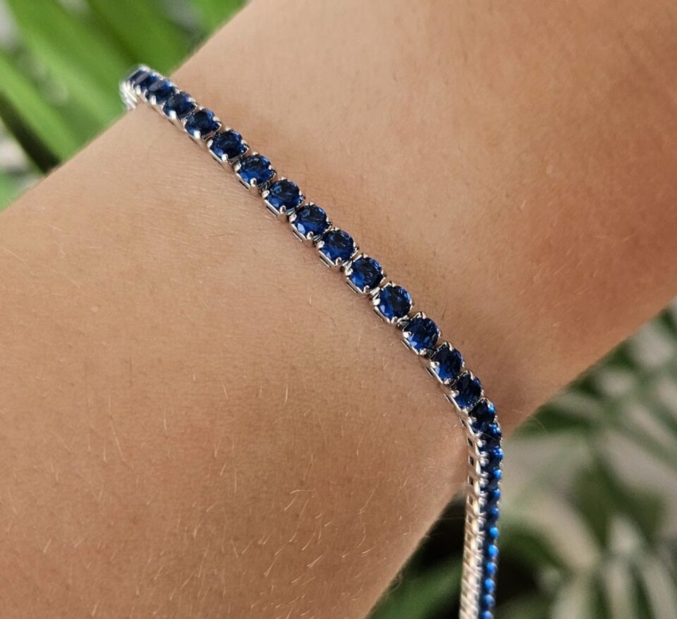 Neesa Çelik  Silver Mavi Su Yolu Bileklik 17cm+2 cm