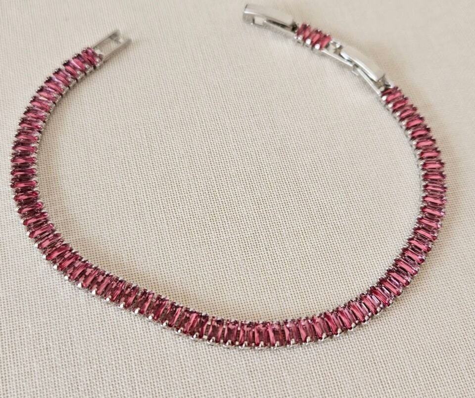 Neesa Çelik  Silver Pembe Baget Bileklik 17cm+2 cm