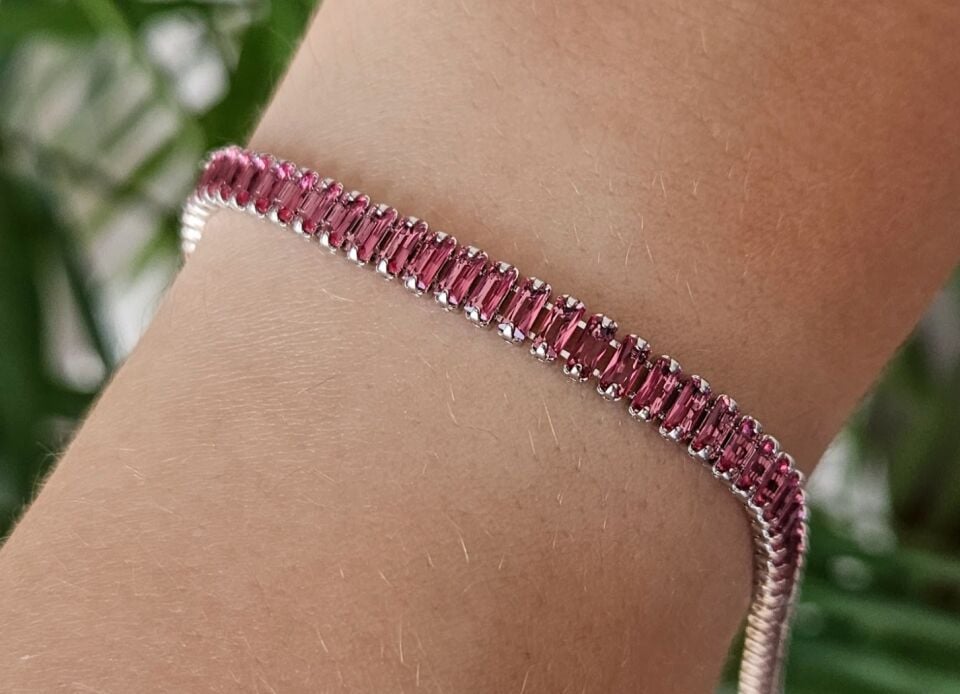 Neesa Çelik  Silver Pembe Baget Bileklik 17cm+2 cm
