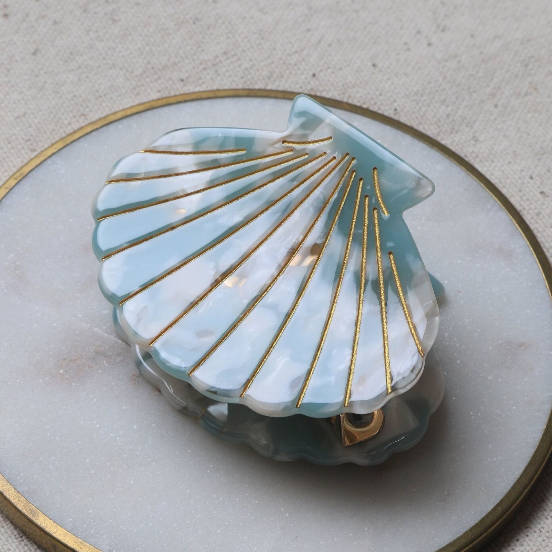 Neesa Midye Model Gold Detaylı Mandal TokaMavi