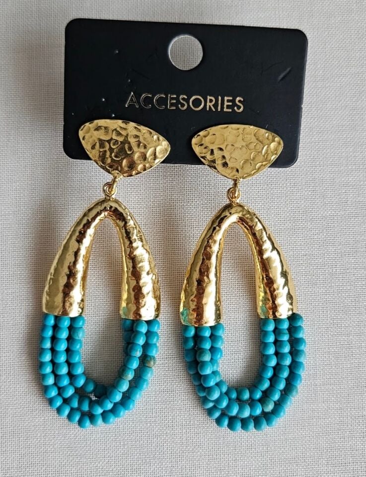 Neesa El İşçiliği Turkuaz Gold Küpe