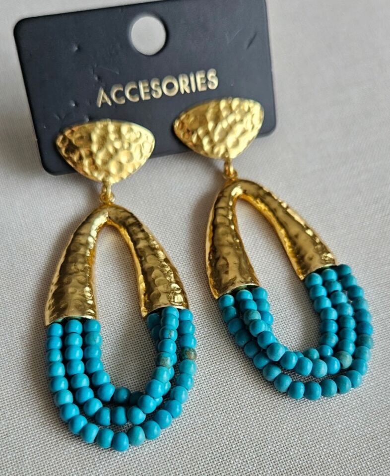 Neesa El İşçiliği Turkuaz Gold Küpe