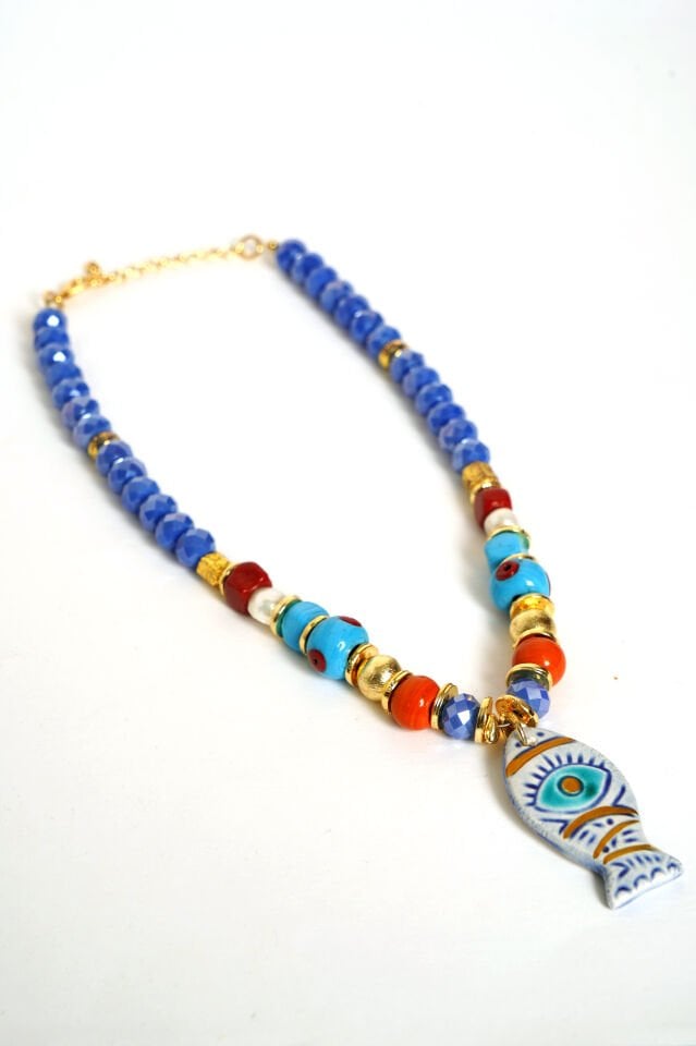 Neesa El İşçiliği Doğal Taş Balık Kolye