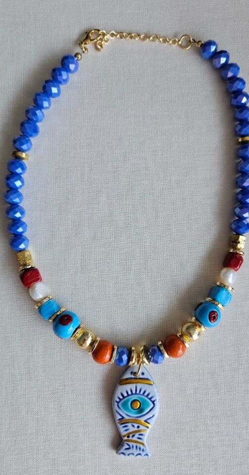 Neesa El İşçiliği Doğal Taş Balık Kolye