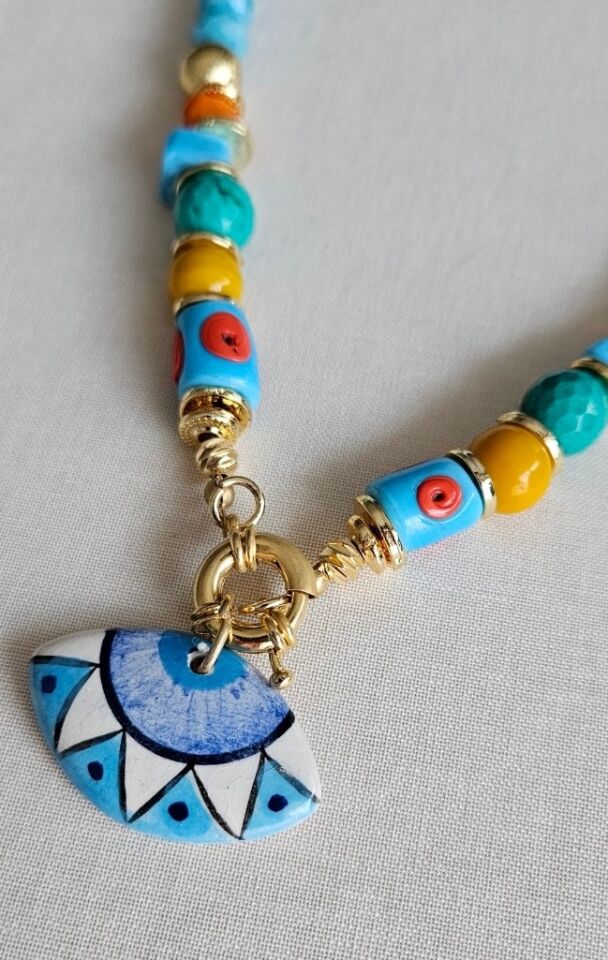 Neesa El İşçiliği Doğal Taş Göz Kolye