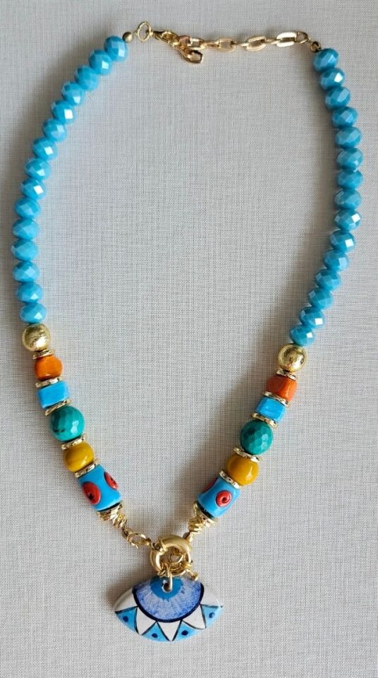 Neesa El İşçiliği Doğal Taş Göz Kolye