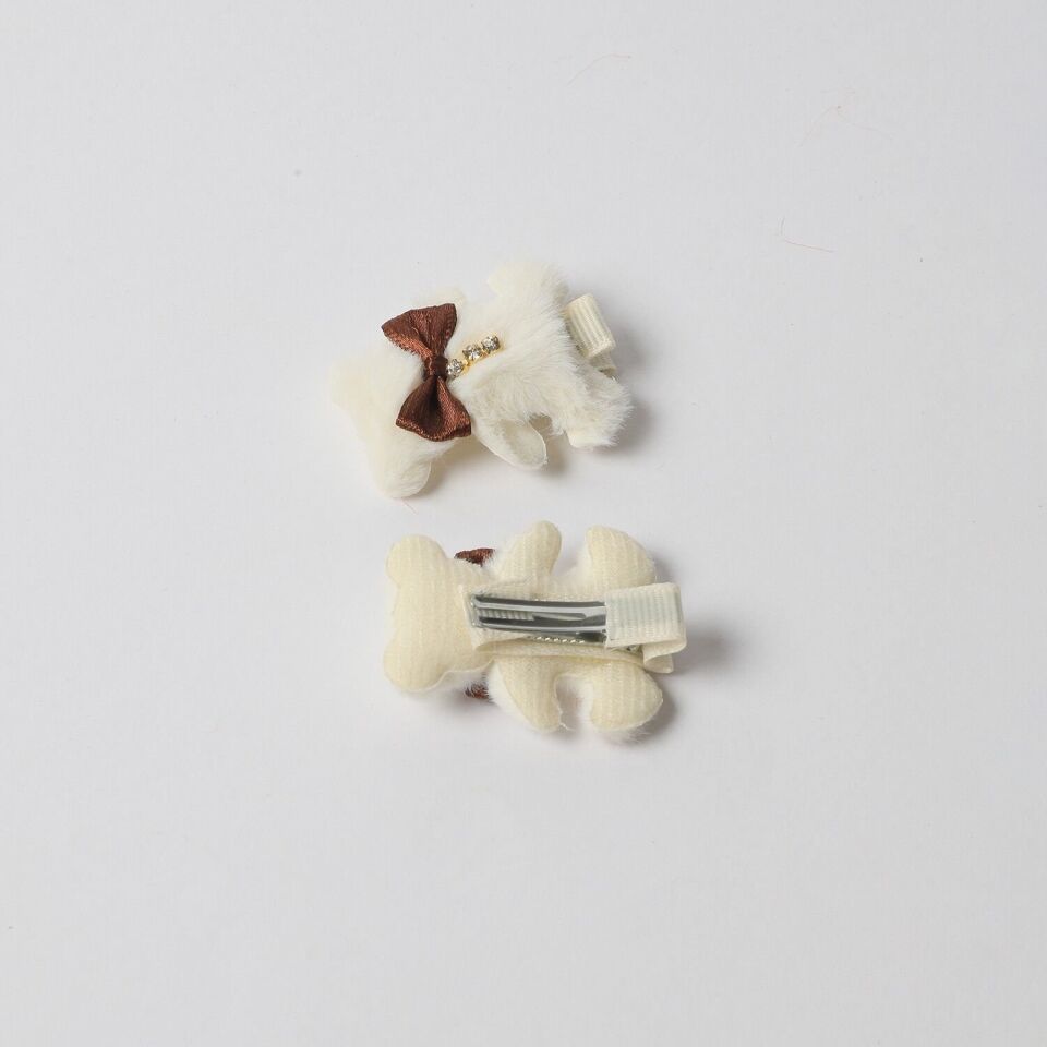 Neesa Fiyonk Detaylı Zirkon Taşlı Peluş Tüylü Ayıcık Figürlü Çiftli Çocuk Pens TokaKrem