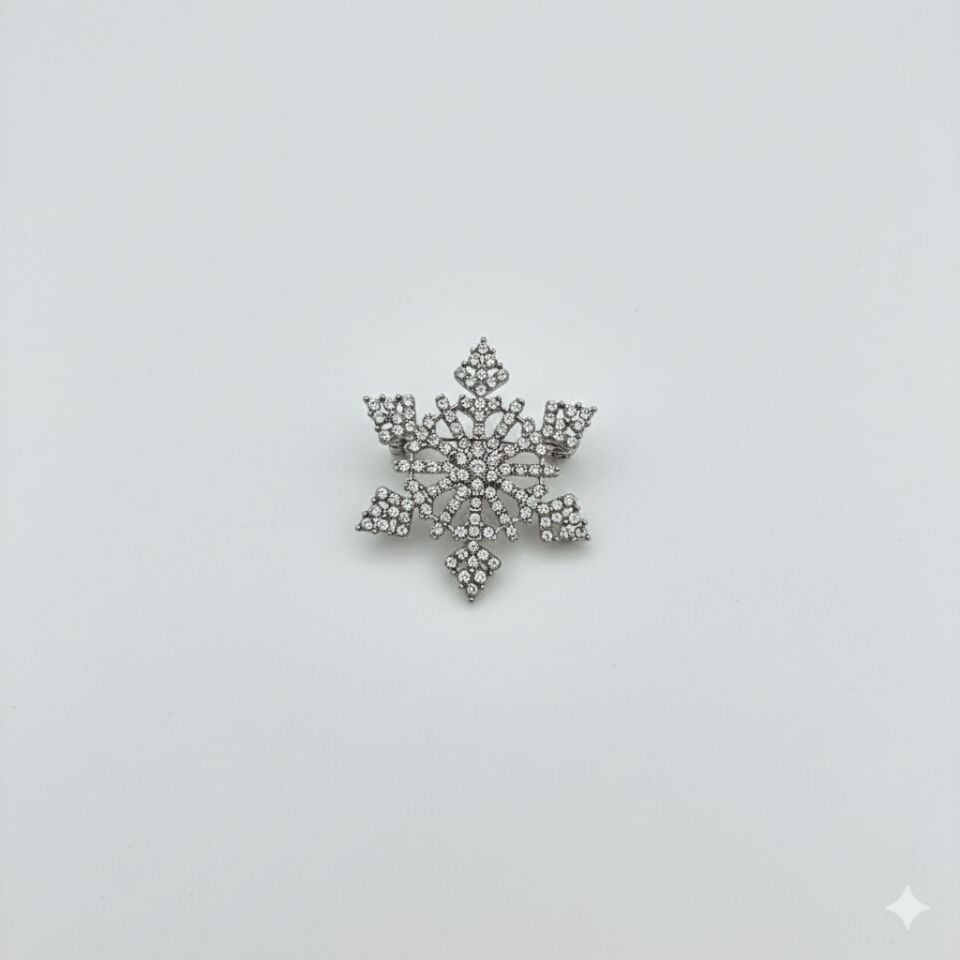 Neesa Silver Taşlı Kar Tanesi Broş