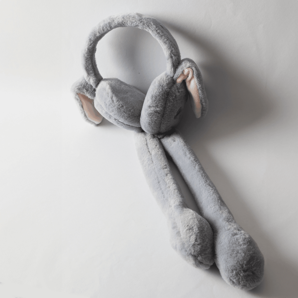 Neesa Peluş Hareketli Tavşan Kulaklık,YüzlüGri