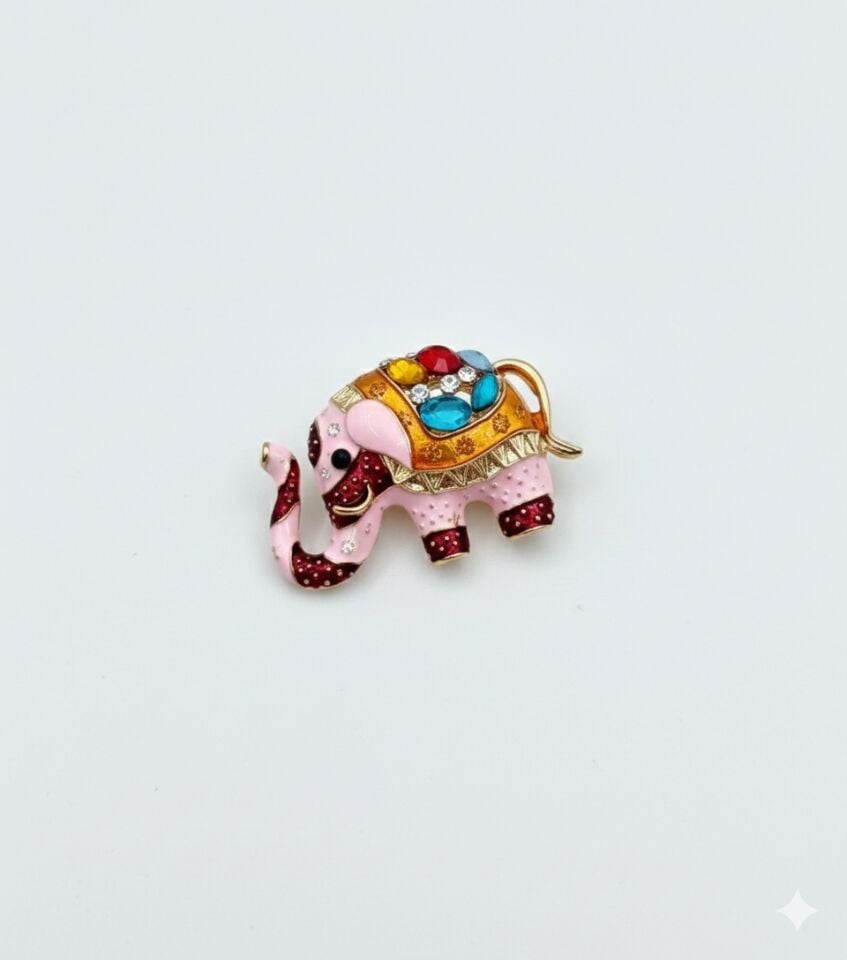 Neesa Renkli Taşlı Fil Broş