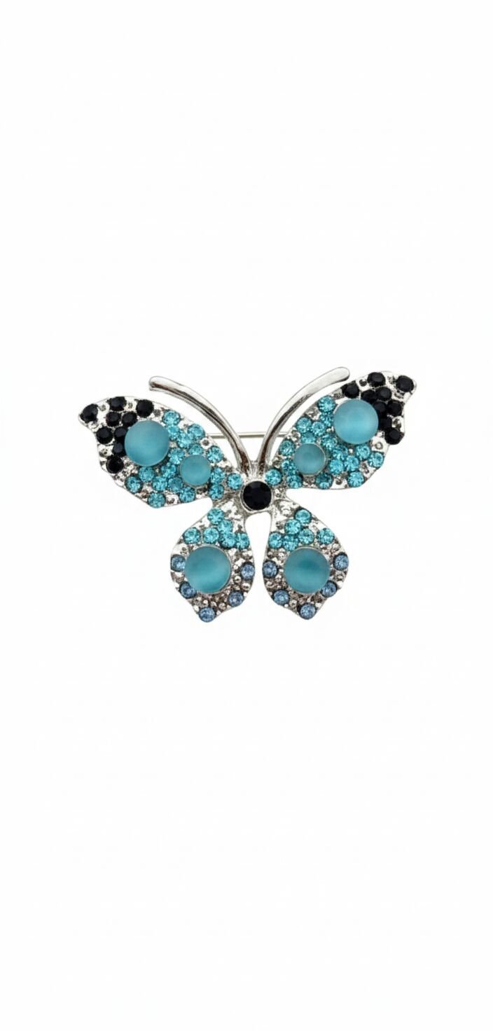 Neesa Mavi Taşlı Kelebek Broş