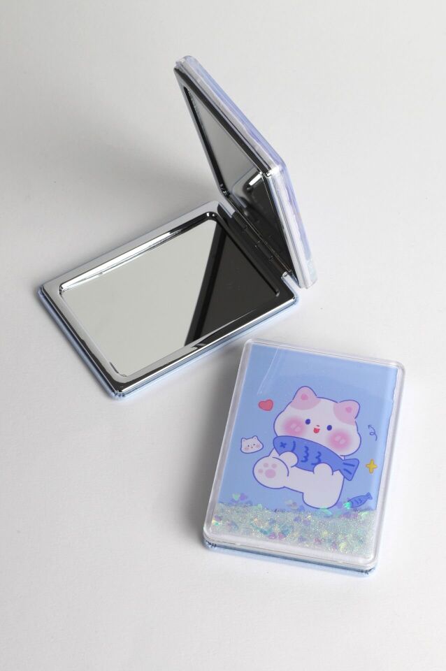 Neesa Renkli Sulu Cep Aynası Dikdörtgen 8,5x6 cmMavi