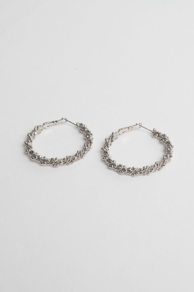 Neesa VIP Burgulu Topçuklu Halka Silver Küpe 4 CmSilver