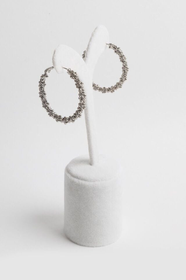 Neesa VIP Burgulu Topçuklu Halka Silver Küpe 4 CmSilver