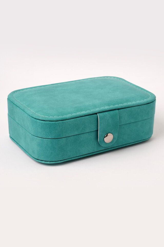 Neesa Suni Deri Dikdörtgen Takı Çantası 16x11x5cmYeşil