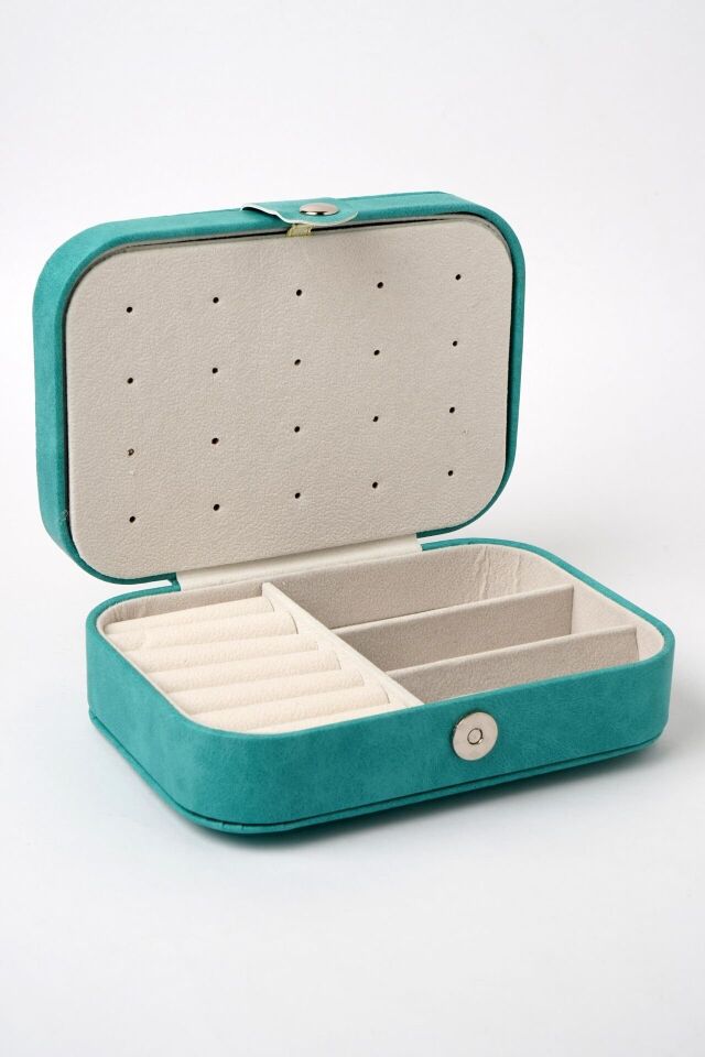 Neesa Suni Deri Dikdörtgen Takı Çantası 16x11x5cmYeşil