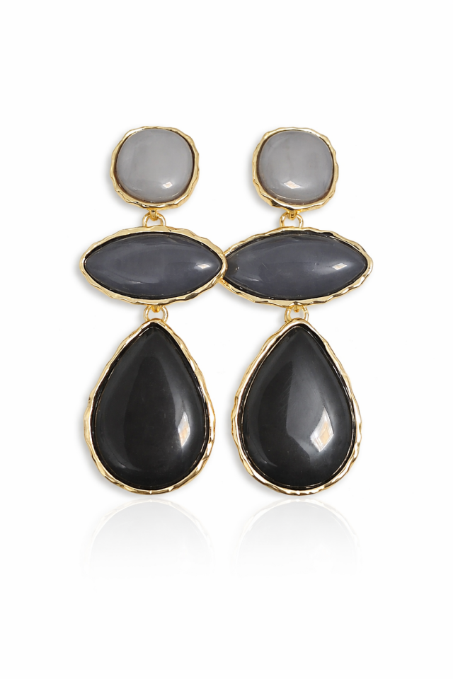 Neesa Zra Küpe Gri-Siyah