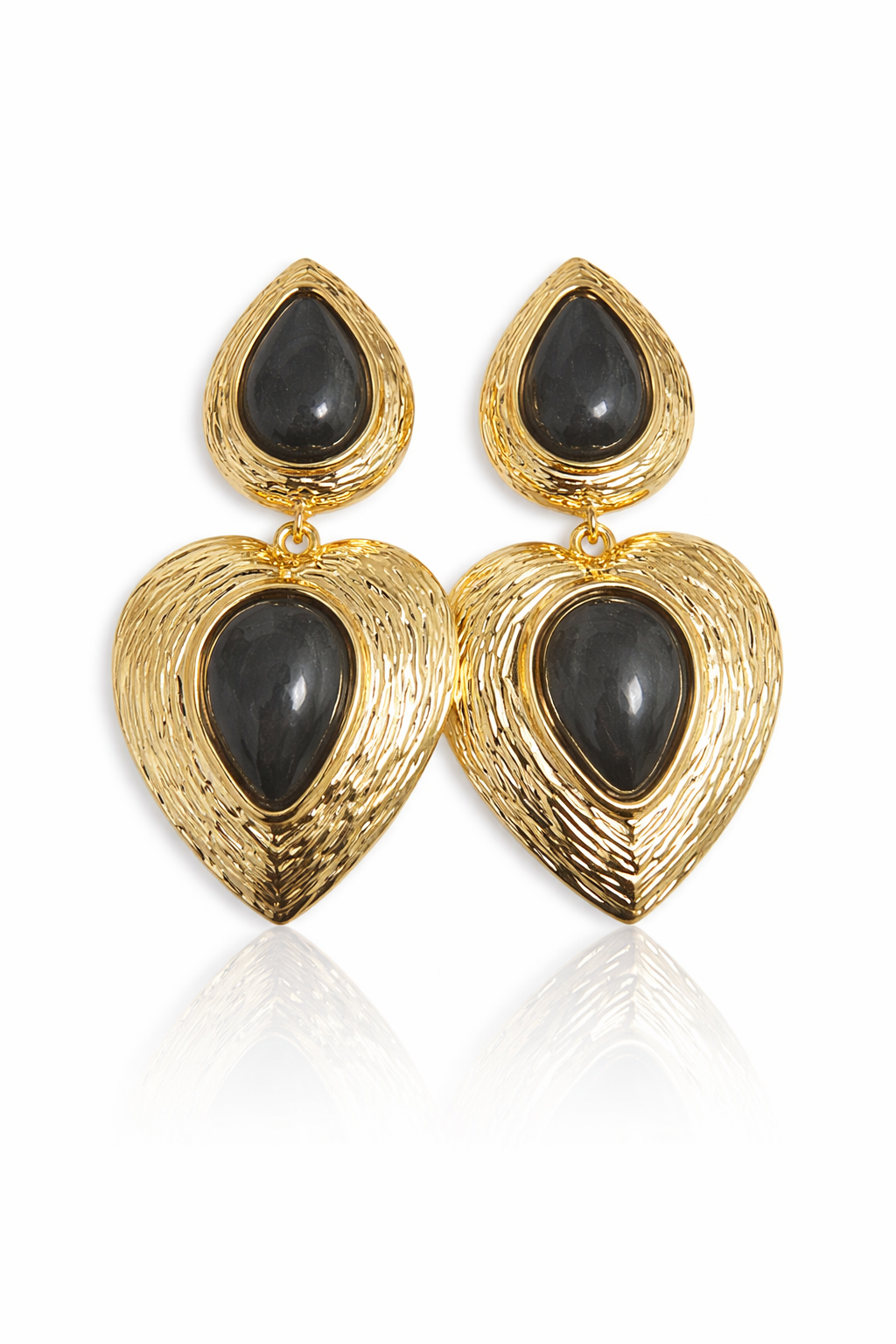 Neesa Zra Küpe Kalp Gold-Siyah