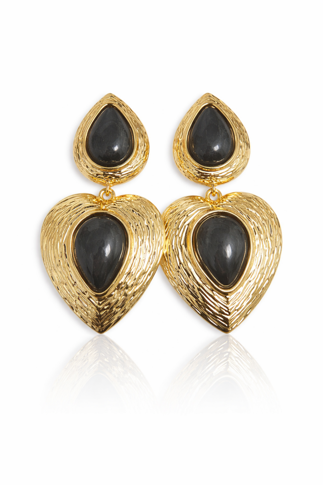 Neesa Zra Küpe Kalp Gold-Siyah