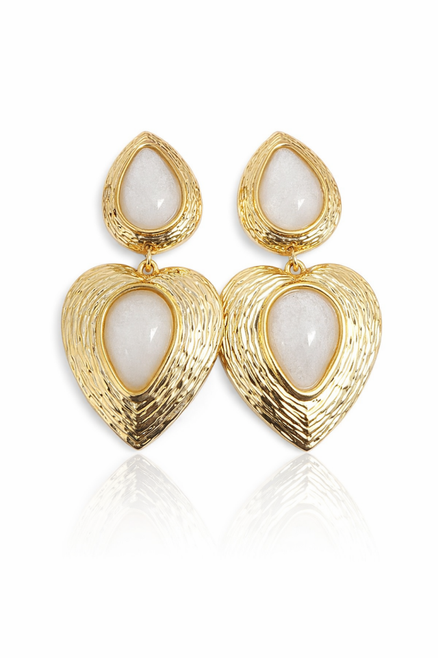 Neesa Zra Küpe Kalp Gold-Beyaz