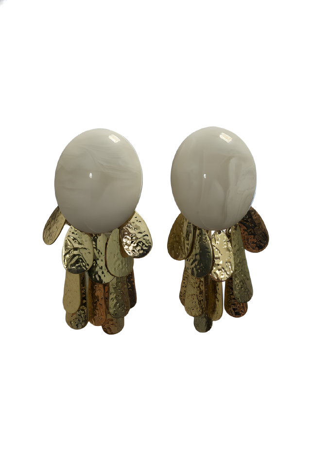 Neesa Zra Küpe Pullu Gold-Beyaz