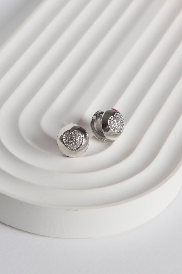 Neesa Çelik Top Küpe Zirkon Kalp DesenliSilver