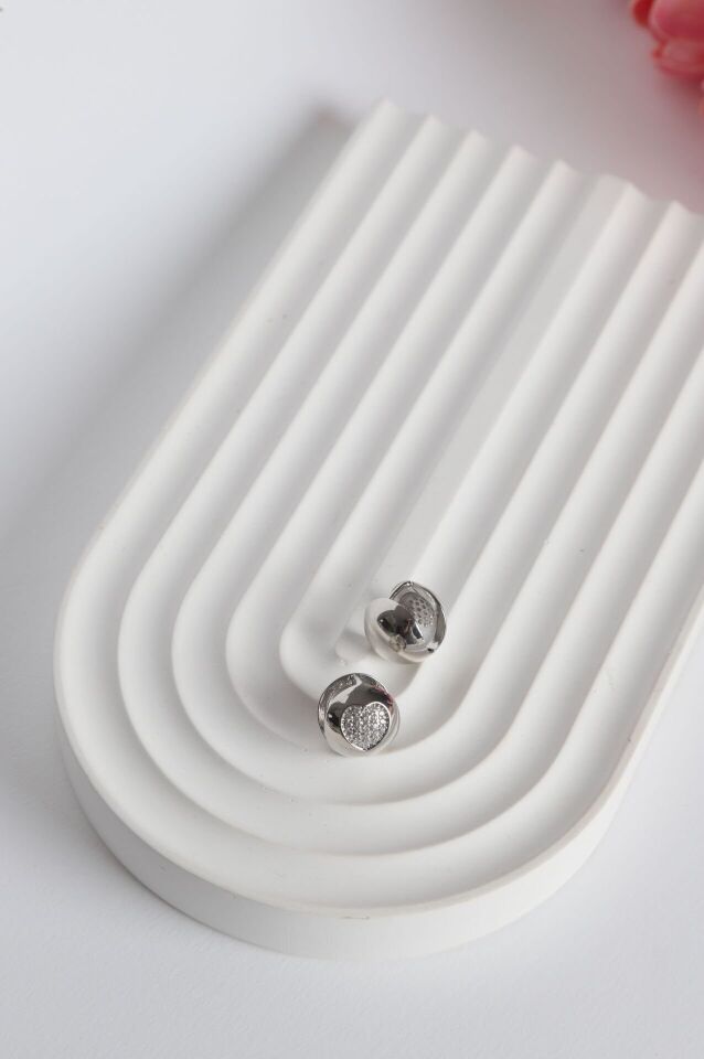 Neesa Çelik Top Küpe Zirkon Kalp DesenliSilver