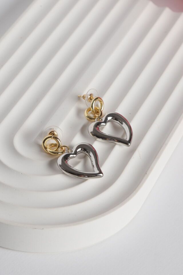 Neesa Çelik  Küpe Kalp FigürlüSilver-Gold