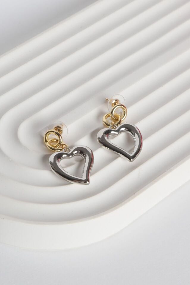 Neesa Çelik  Küpe Kalp FigürlüSilver-Gold