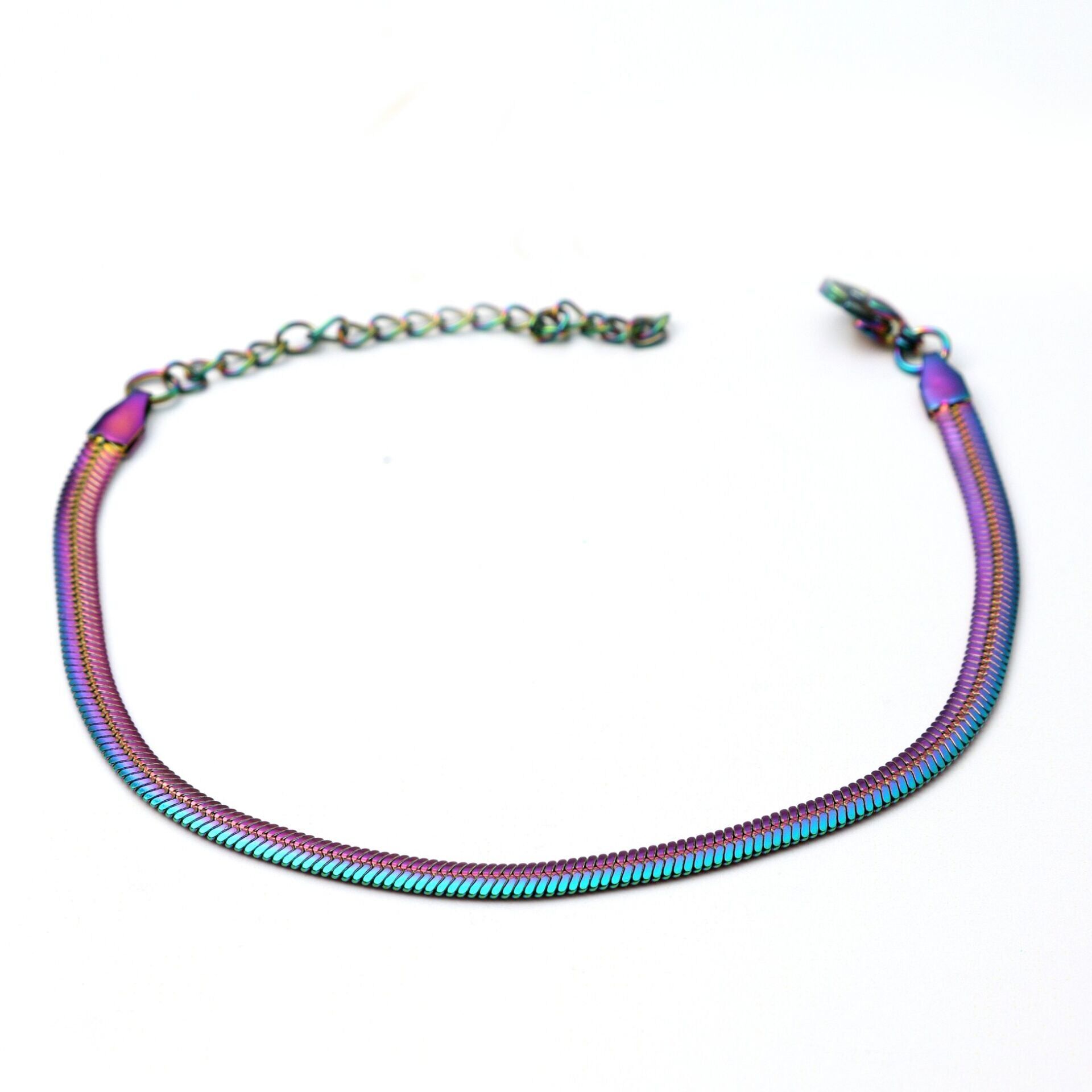 İtalyan Zincir Çelik Bileklik 19+5.5 CmGold Mavi-Mor