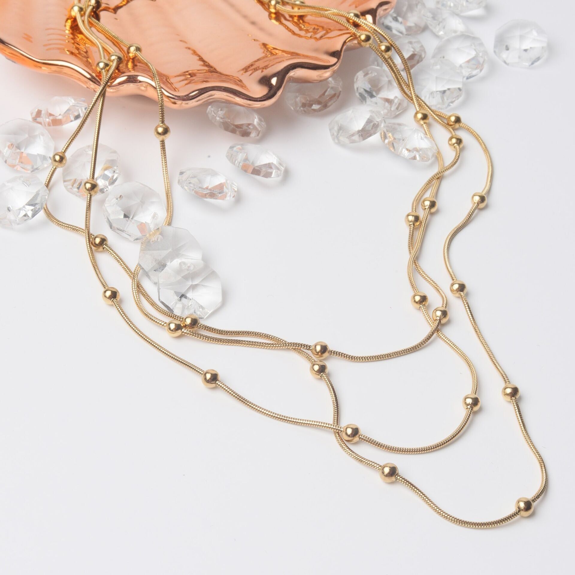 Neesa Çelik TOPÇUK MODEL ÇOKLU KOLYE 40+5cm Gold