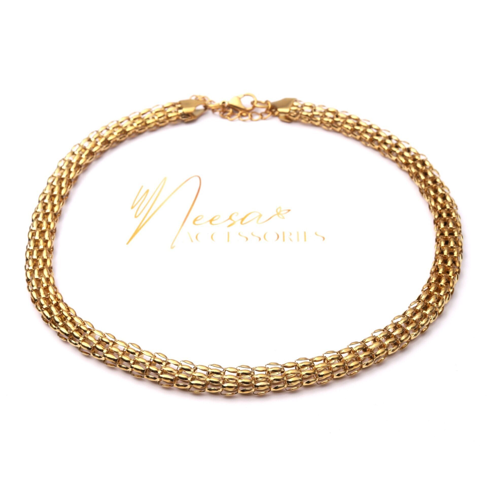 Neesa Desenli Çelik Kolye -  45 CM Gold