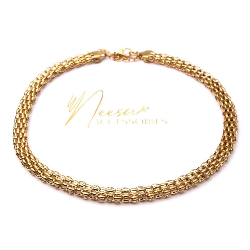 Neesa Desenli Çelik Kolye -  45 CM Gold