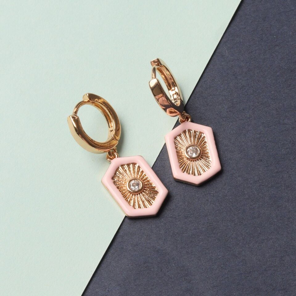 VIP Gold Mineli Küpe Pembe