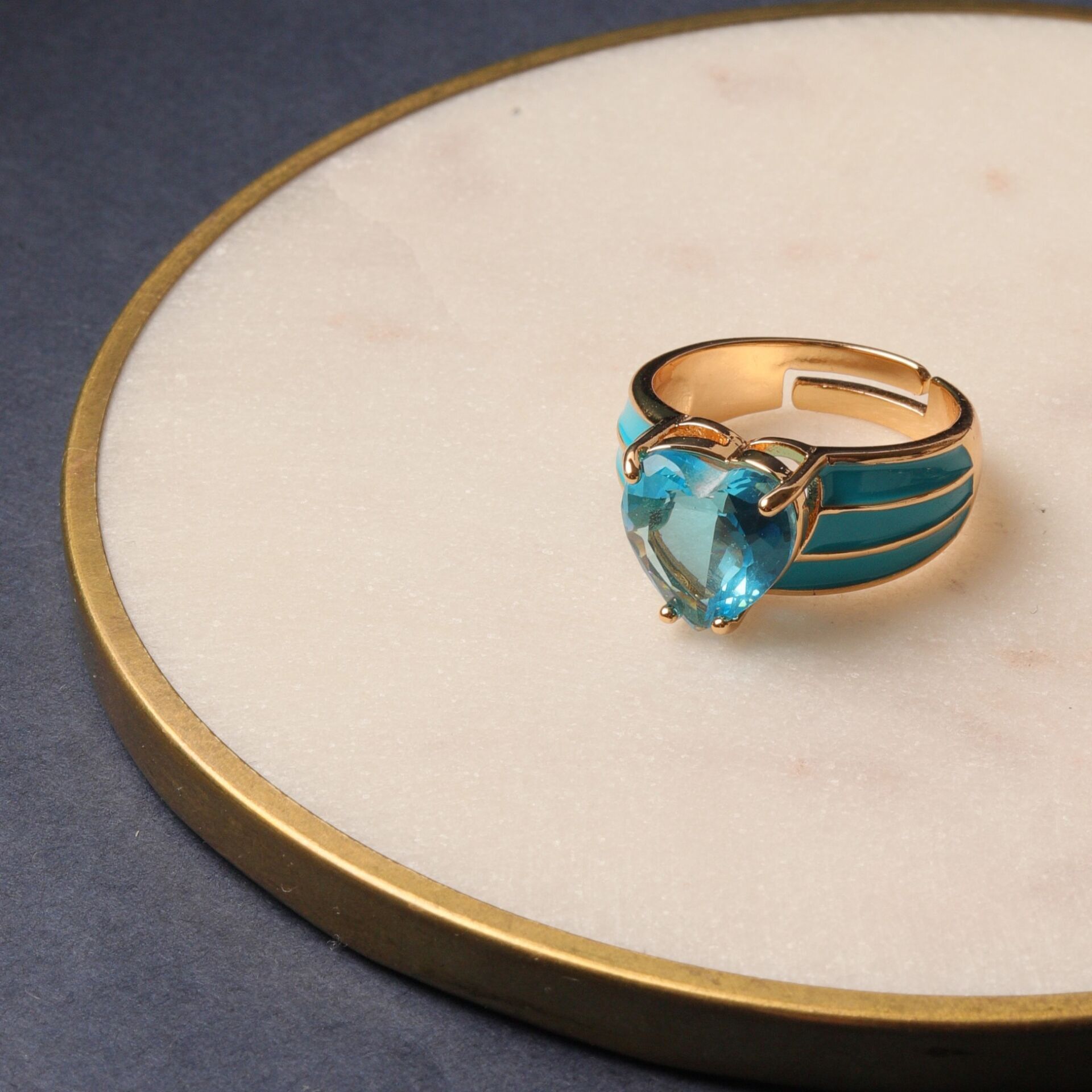 Özel Seri Kalp Taşlı YüzükAçık Mavi