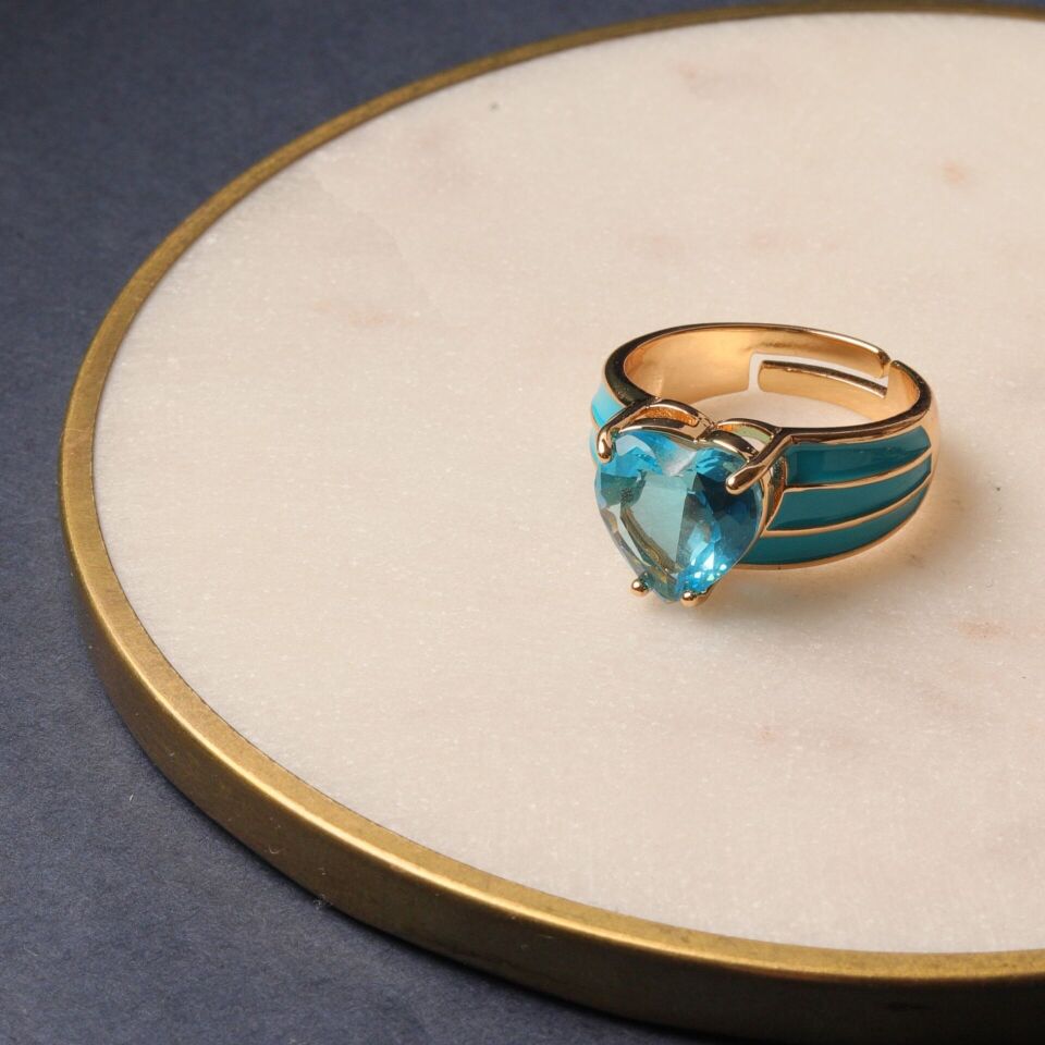 Özel Seri Kalp Taşlı YüzükAçık Mavi