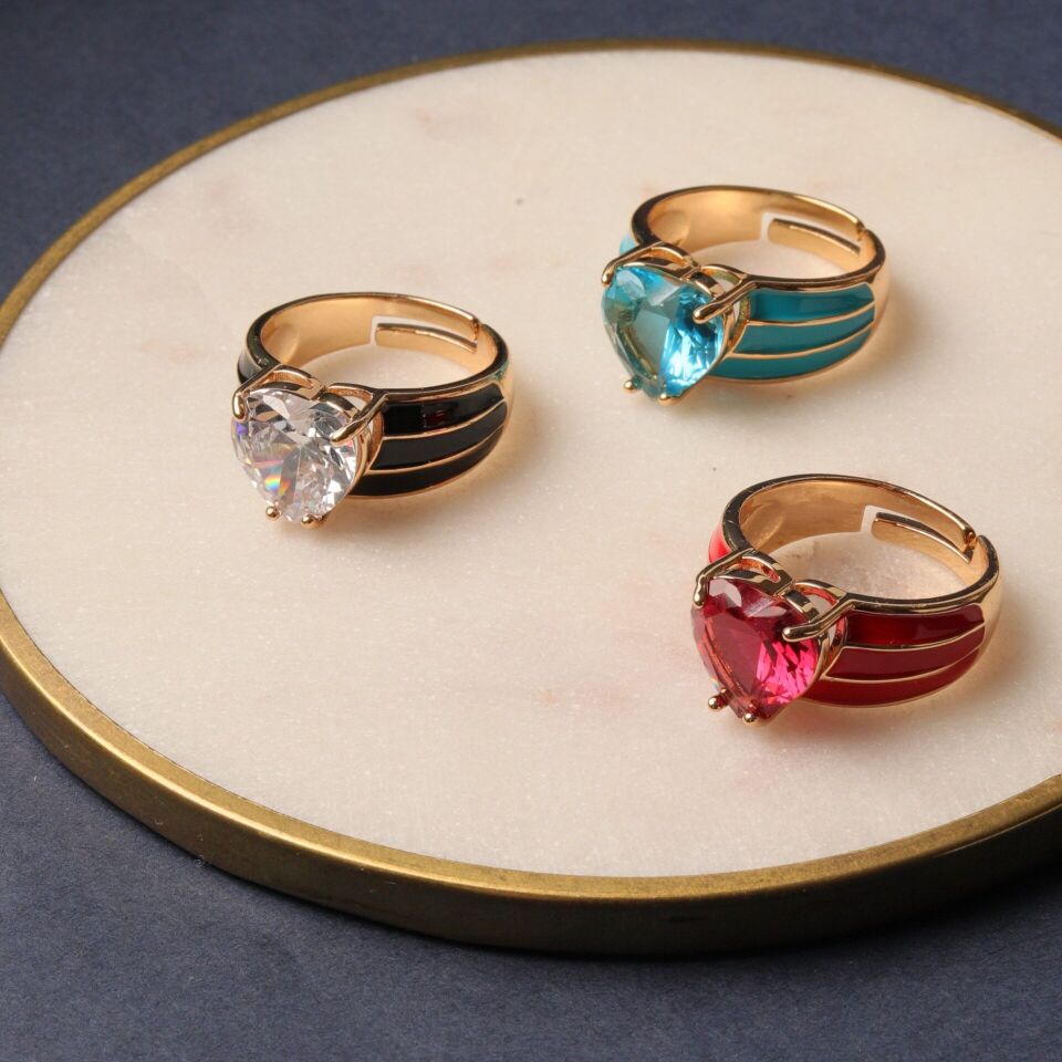 Özel Seri Kalp Taşlı YüzükAçık Mavi