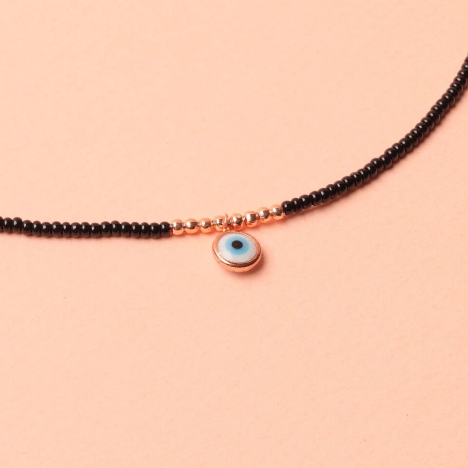 Nazar Boncuklu Renkli Kolye İnceSiyah