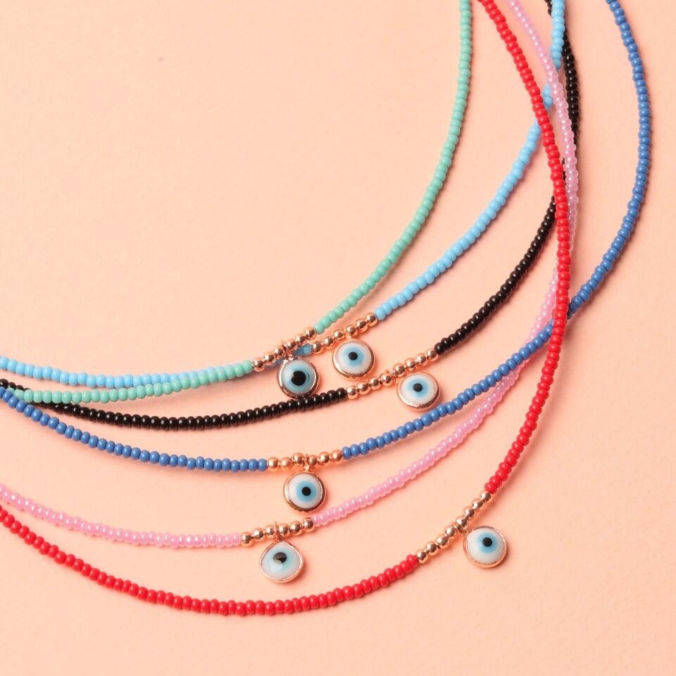 Nazar Boncuklu Renkli Kolye İnceSiyah