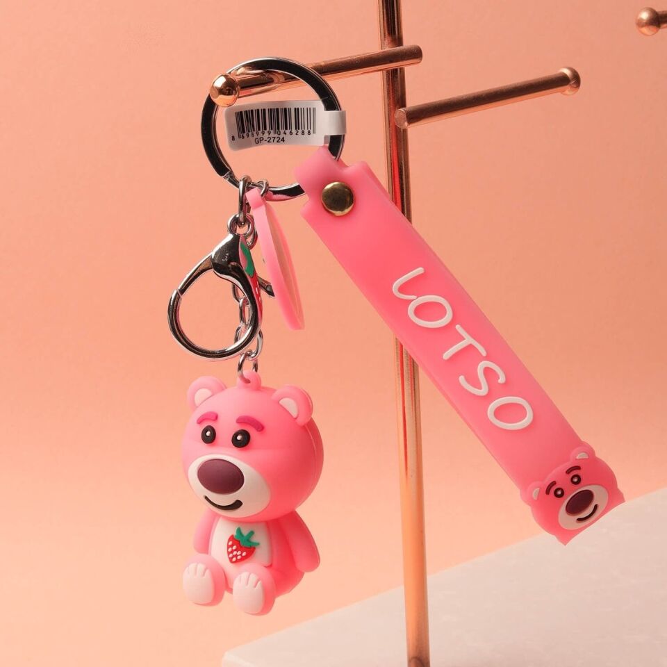 Neesa Sevimli Teddy Ayıcık Çilek Detaylı Silikon Anahtarlık ve Çanta AksesuarıPembe
