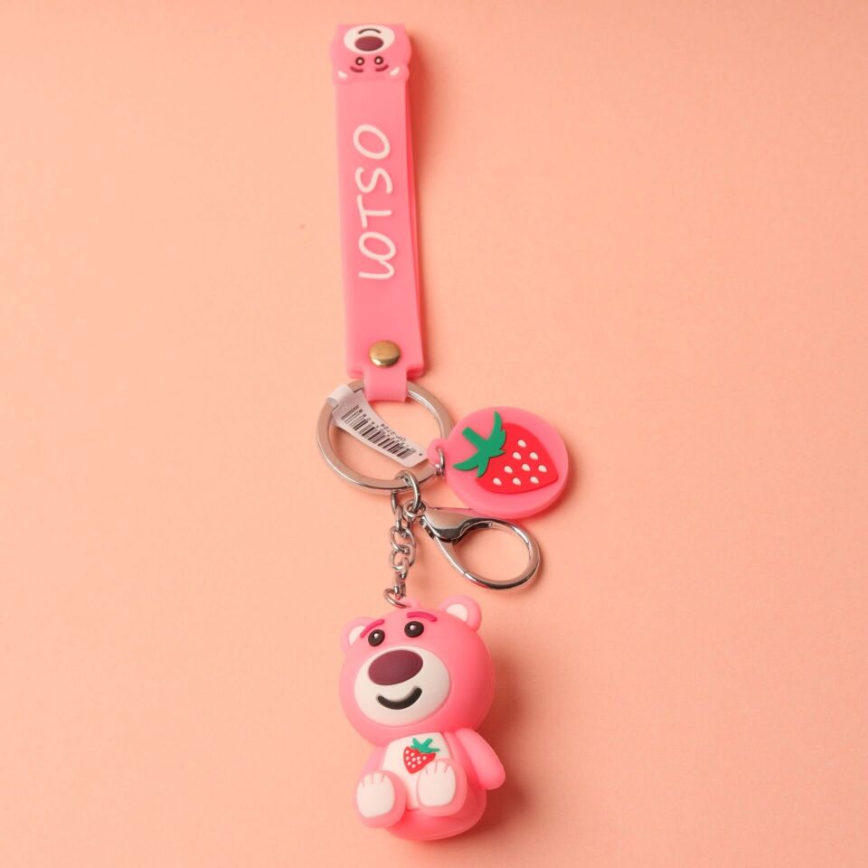Neesa Sevimli Teddy Ayıcık Çilek Detaylı Silikon Anahtarlık ve Çanta AksesuarıPembe