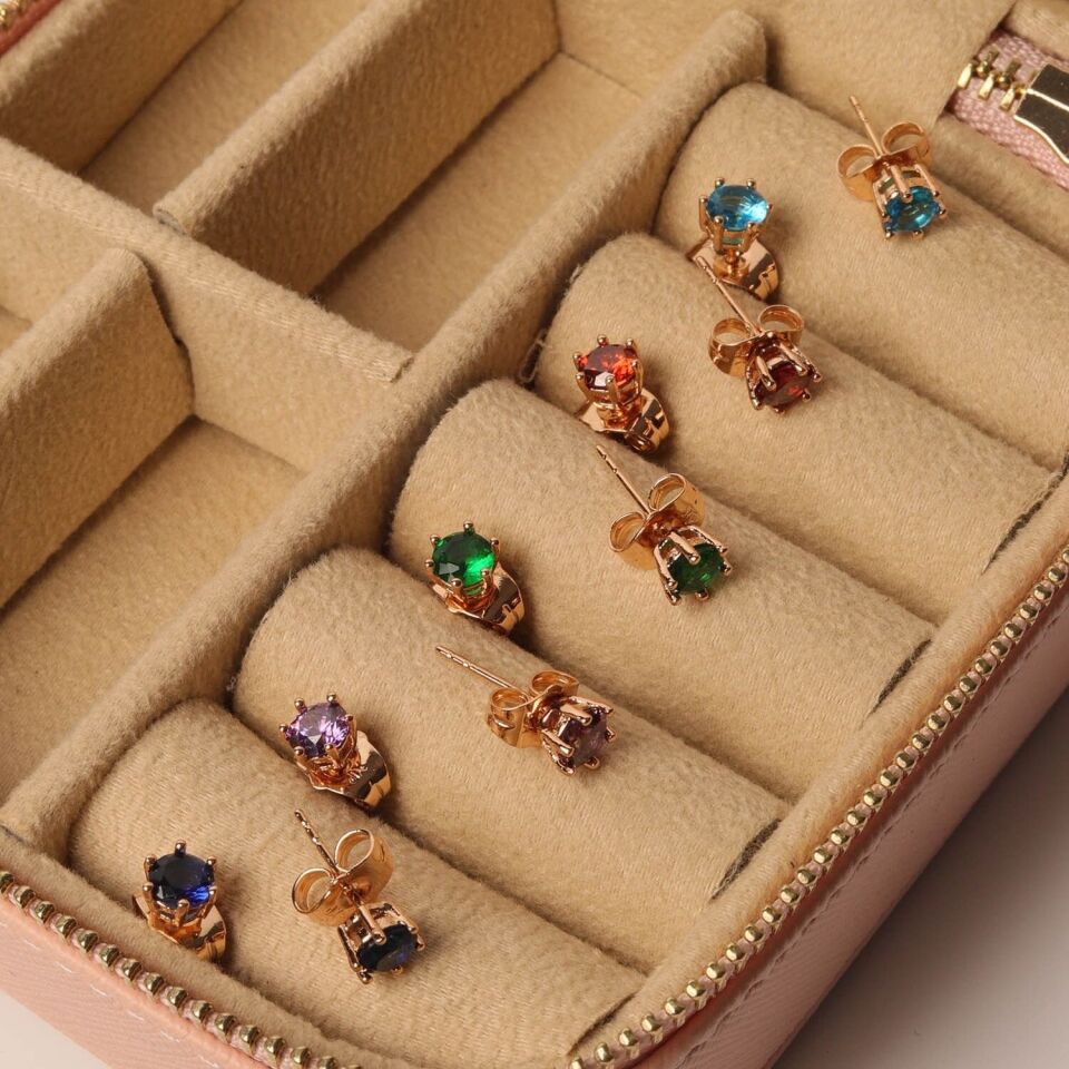 VIP Gold Tek Taş Küpe Yeşil