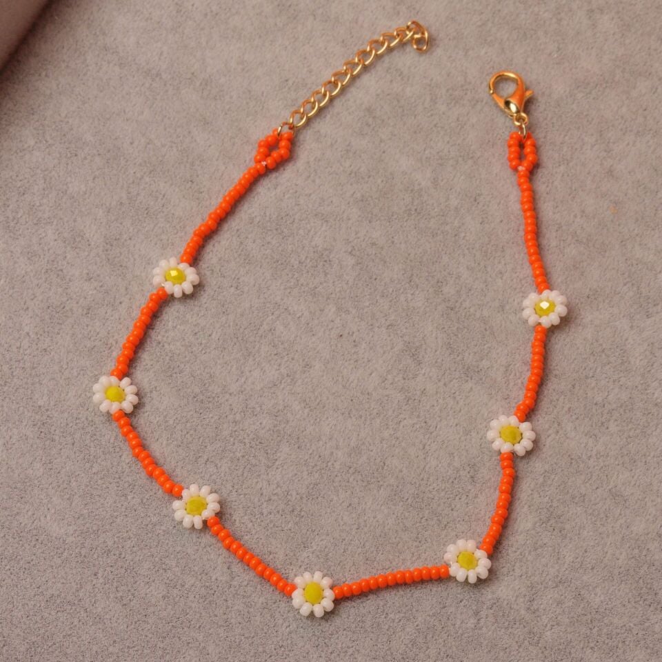 Neesa Sarı Papatya Boncuk HalHal 22,5+3,5 CmTuruncu