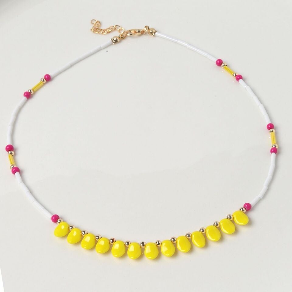 Neesa Boru Boncuklu Diş Model KolyeSarı