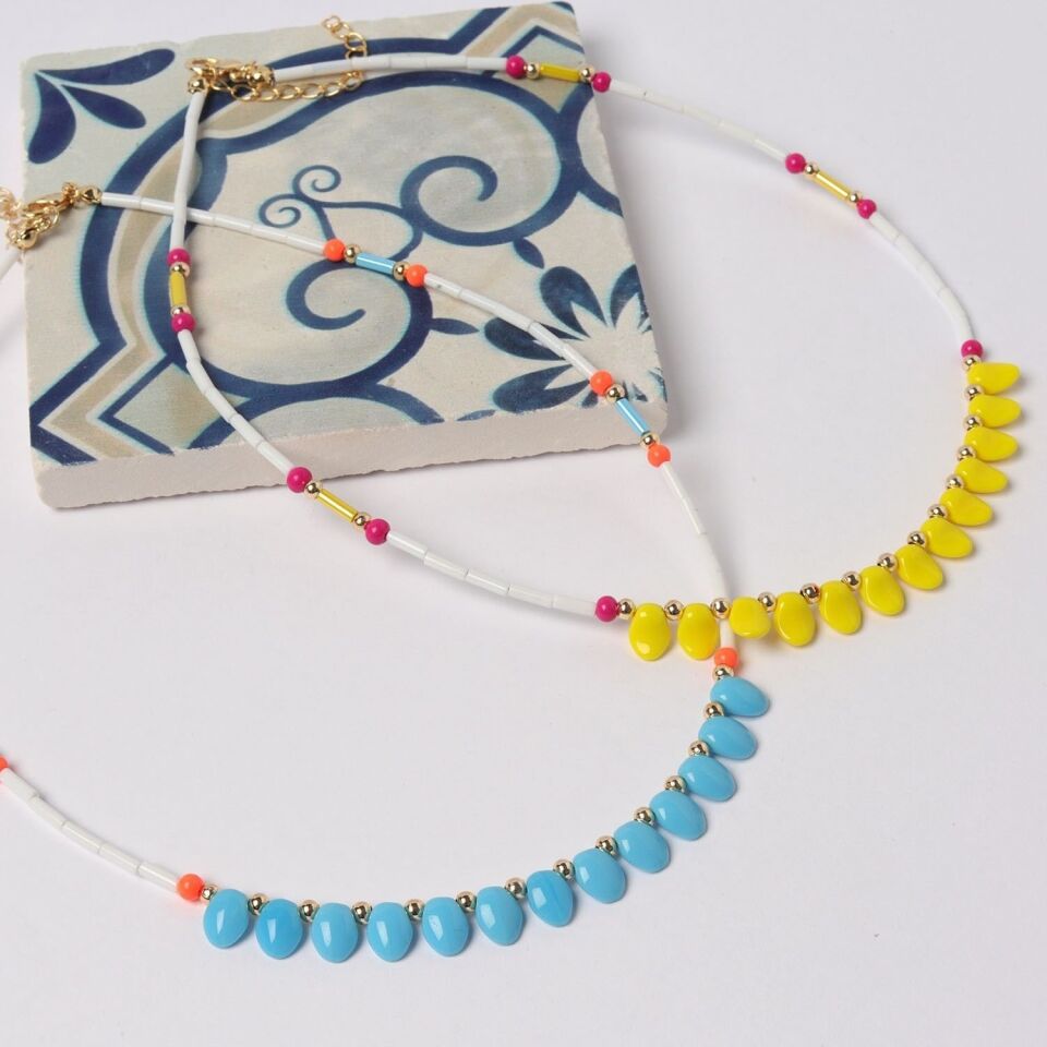 Neesa Boru Boncuklu Diş Model KolyeSarı