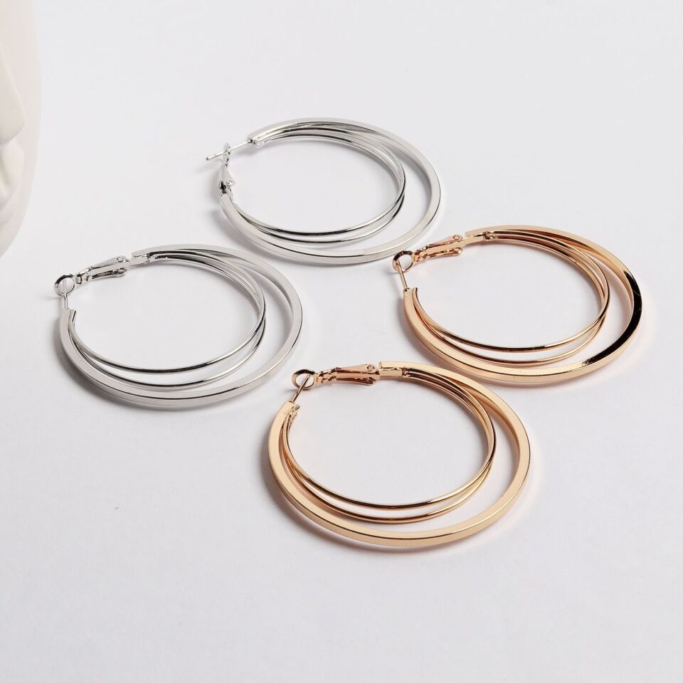 Neesa Özel Seri İç içe Çoklu Halka Küpe 5cmGold