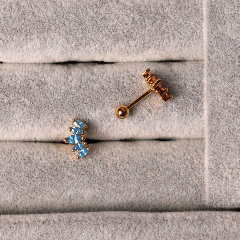 Neesa Özel Seri Tragus Mini Taç Küpe GoldMavi
