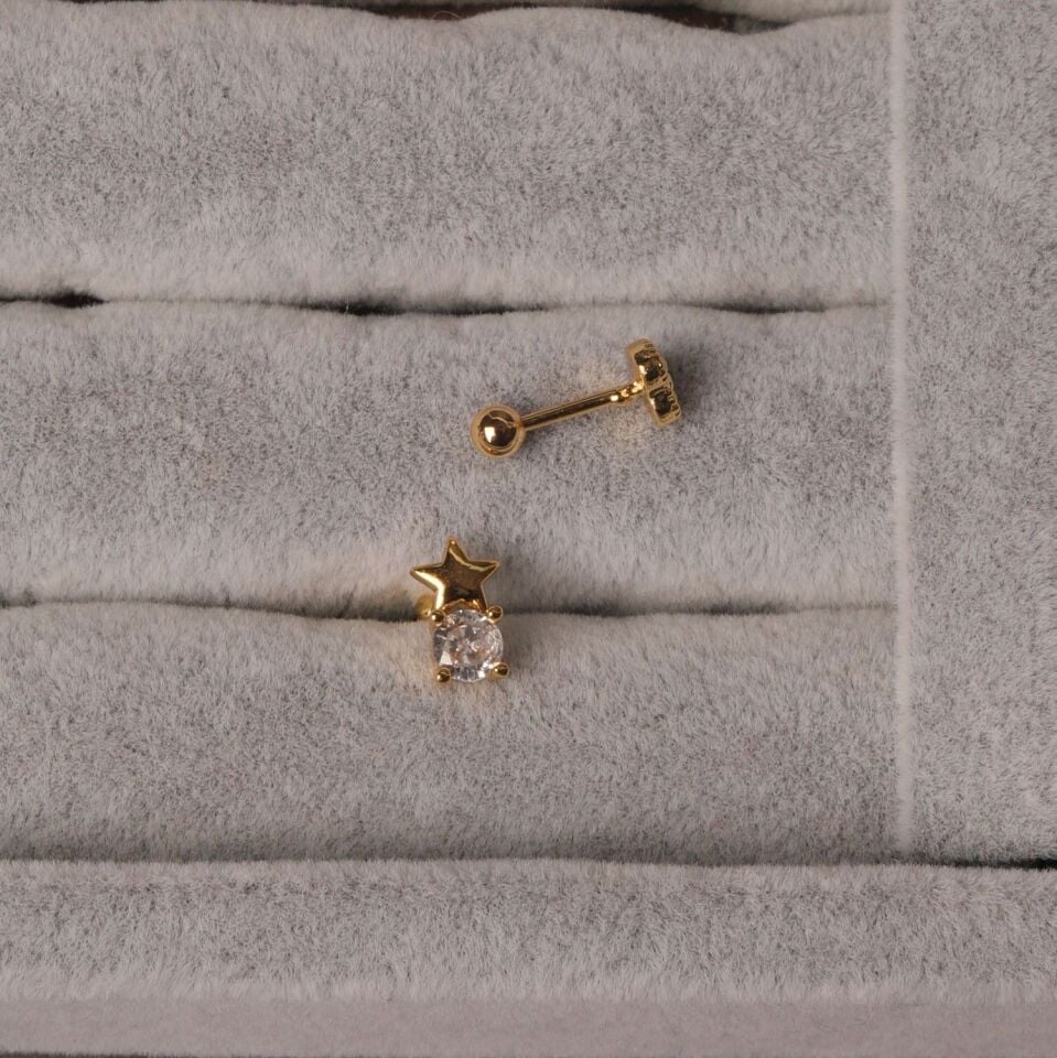 Neesa Özel Seri Tragus Yıldız Taşlı Küpe Gold